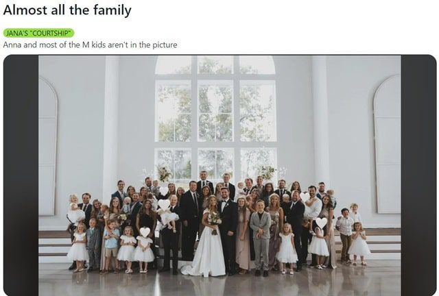 The Duggar Family At Jana Duggar's Wedding From Counting On, TLC, Sourced From Reddit / @jamesaduggar Instagram